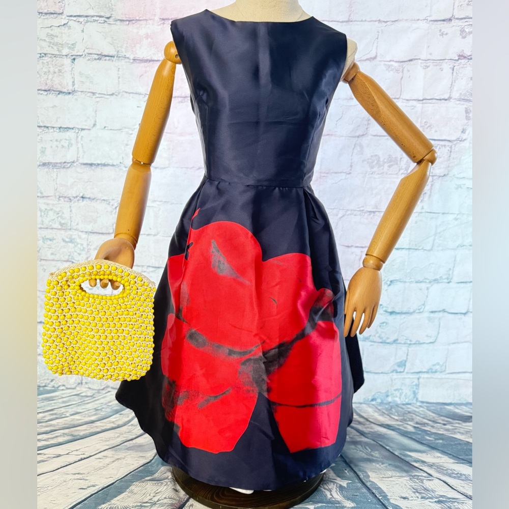 Navy and Red Vintage Vibes Full Skirt Dress